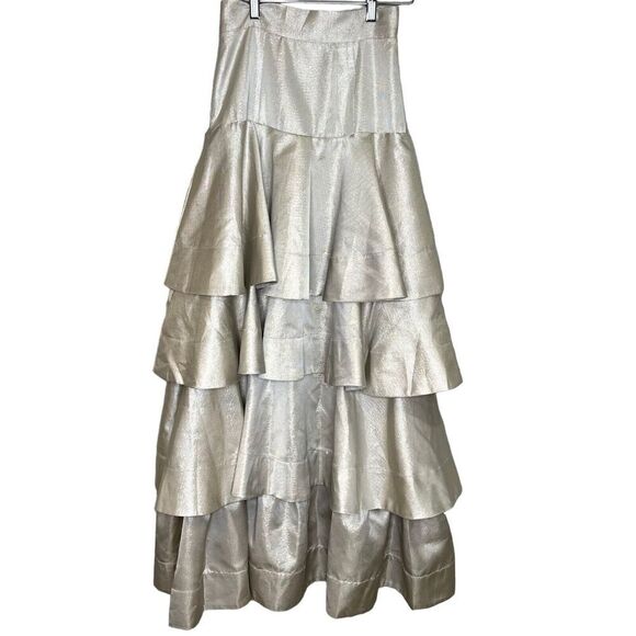 Keepsake Skirt Womens XS Silver Metallic Tiered Ruffle Maxi Formal Evening Party - Picture 2 of 10